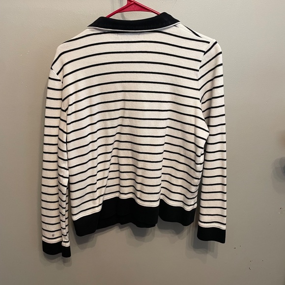 Ralph Lauren Button Collar Top Size L Black and White Stripes - Picture 2 of 5